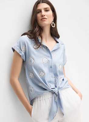 Embroidered Button-Down Blouse