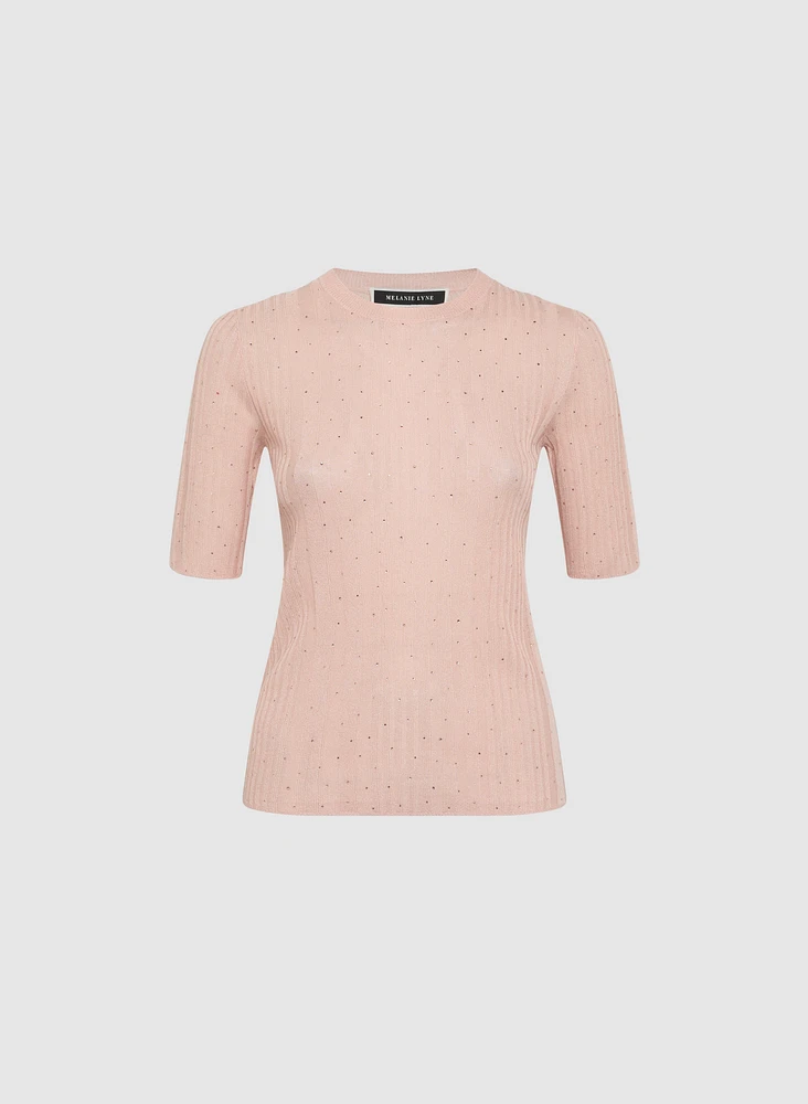 Scattered Rhinestone Embellished Sweater