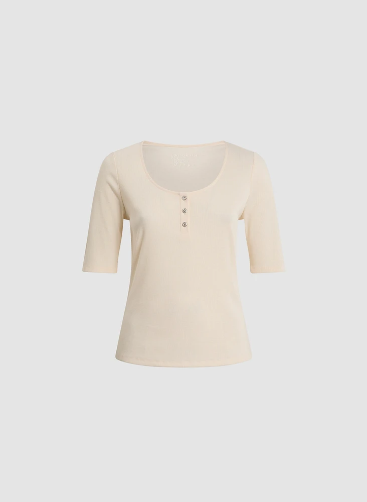 Ribbed Scoop Neck T-Shirt