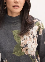 Pull floral à col cheminée