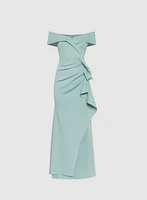 BA Nites - Off-Shoulder Waterfall Ruffle Dress