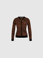 Cardigan à fermeture éclair et motif léopard