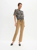 Leaf Print Tie Waist Blouse