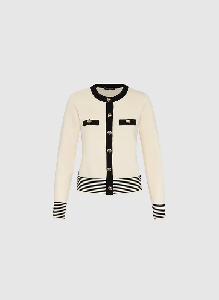 Cardigan à bordures contrastantes et boutons dorés