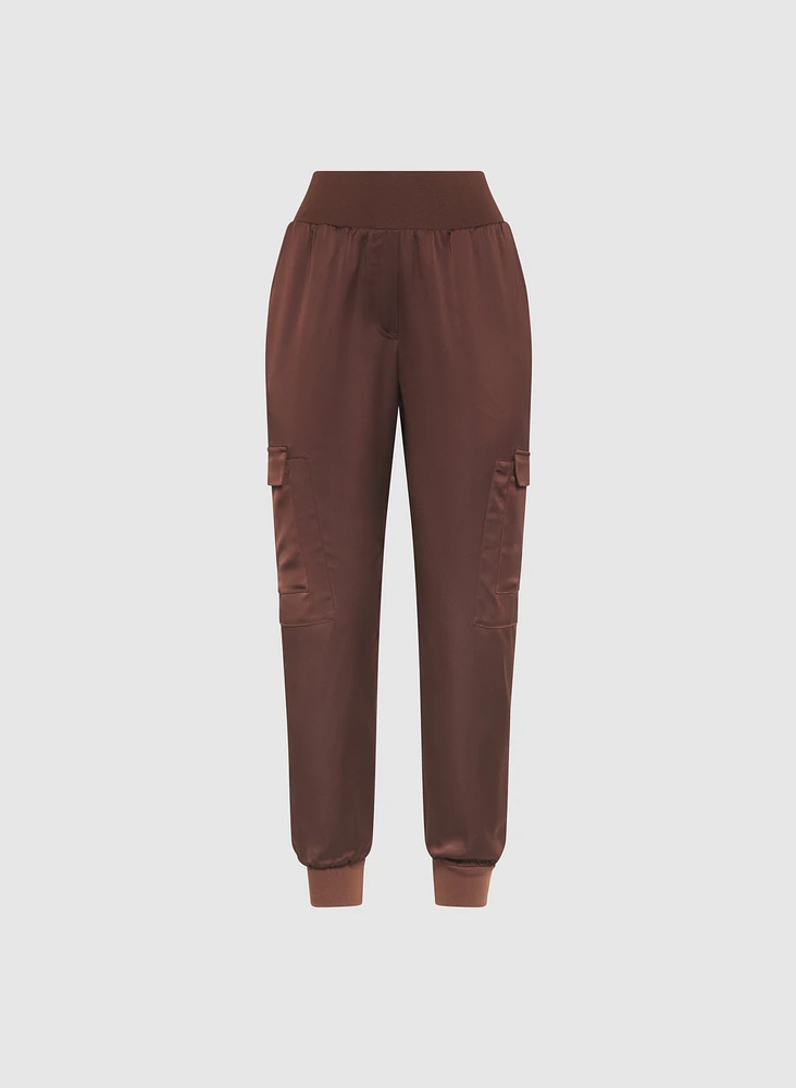 Pull-On Satin Cargo Pants