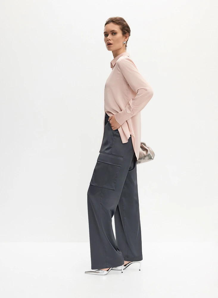 Pantalon cargo en satin à jambe large