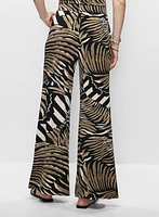 Pantalon à jambe large motif feuilles