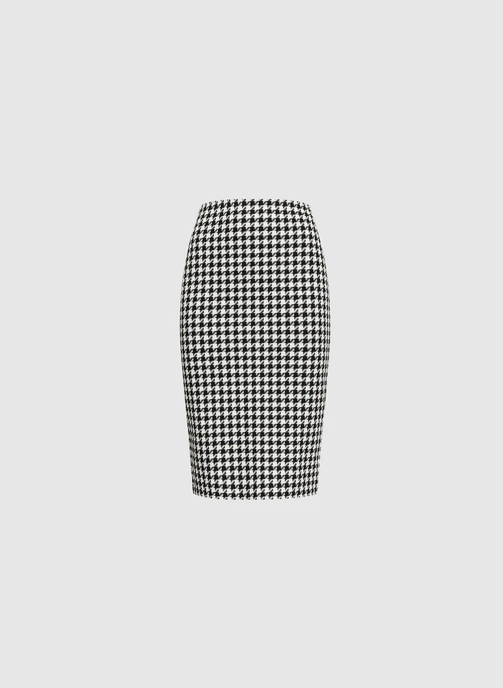 Houndstooth Print Pencil Skirt