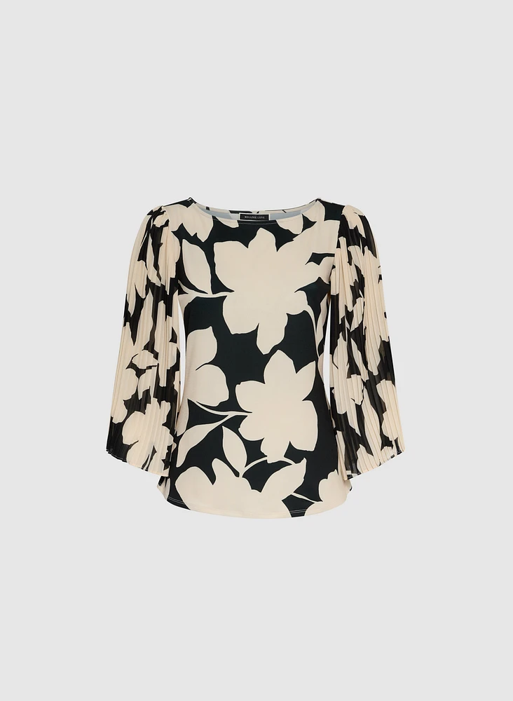 Haut floral à manches plissées évasées