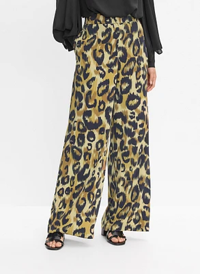 Pantalon à jambe large motif léopard