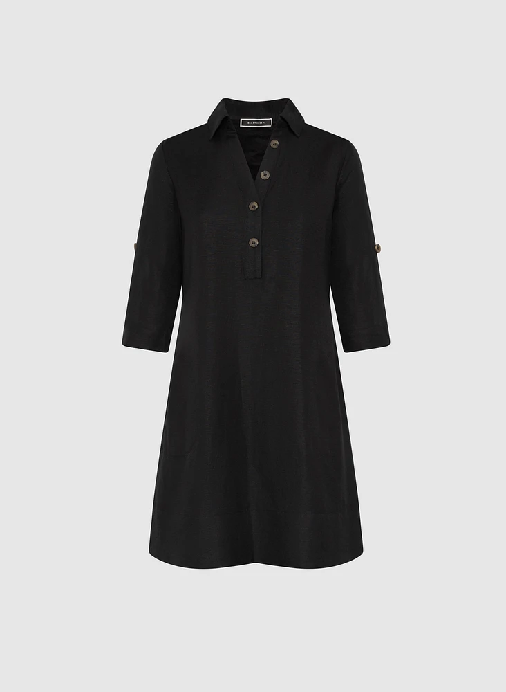 Linen-Blend Shirt Dress