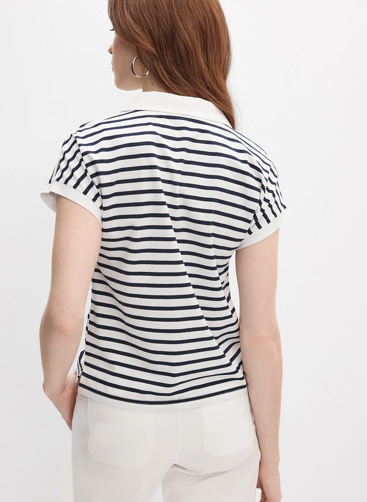 Striped Polo-Neck T-Shirt