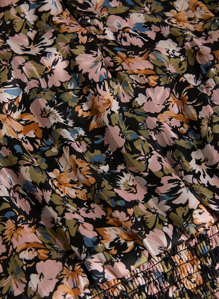 Blouse fleurie à ourlet froncé