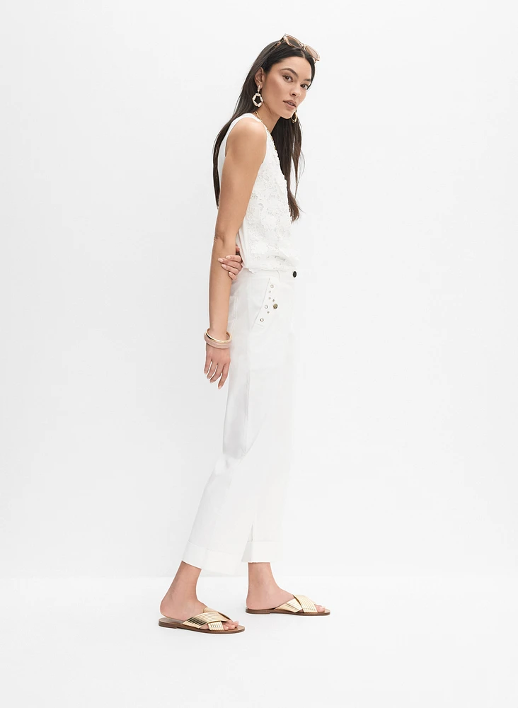 Grommet Embellished Straight-Leg Pants