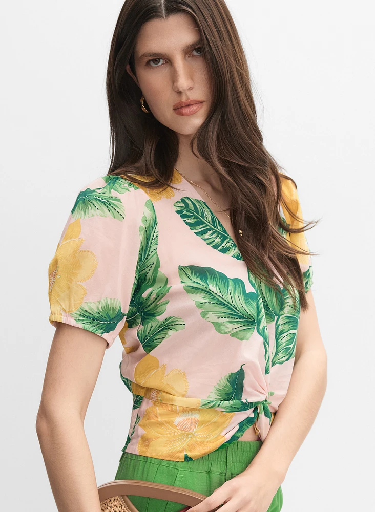 Blouse tropicale à ourlet torsadé