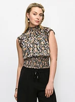 Blouse fleurie à ourlet froncé
