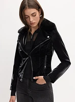 Joseph Ribkoff - Faux Fur Collar Vegan Leather Jacket