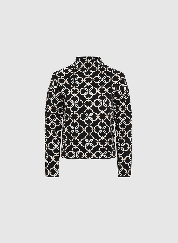 Pull géométrique à col cheminée