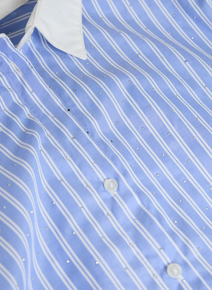 Rhinestone Pinstripe Blouse