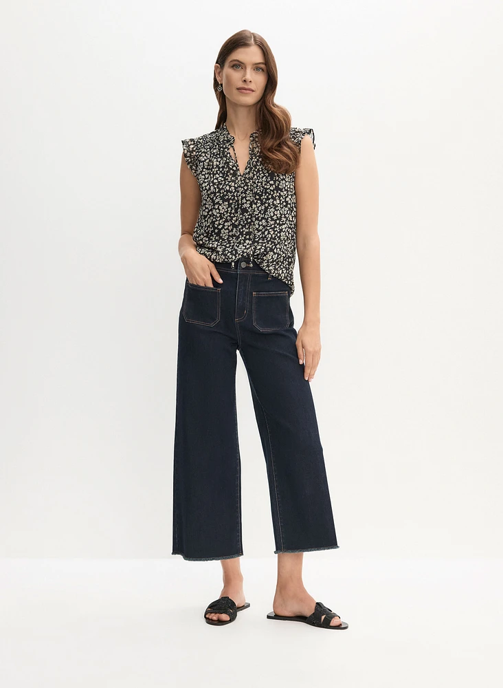 Blouse à motif floral et jean gaucho
