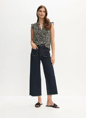 Blouse à motif floral et jean gaucho