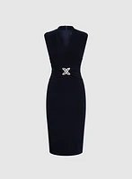 Robe fourreau à boucle en cristaux