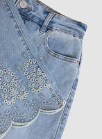 Embroidered Hem Culotte Jeans