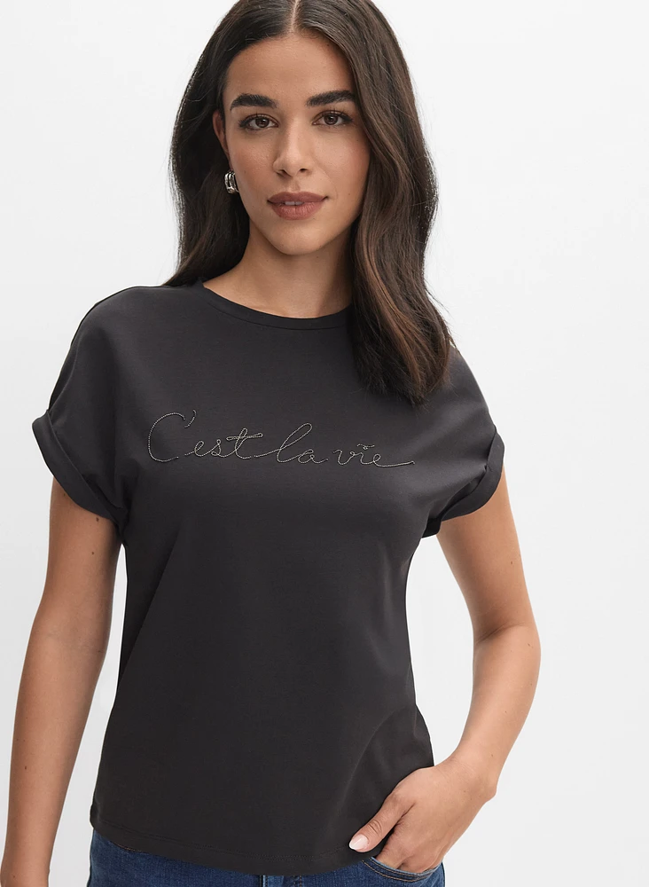T-shirt à lettrage en pierres
