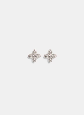 Crystal Clover Pearl Back Earrings
