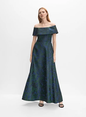 Floral Jacquard Off-Shoulder Dress