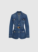 Veste en denim à ceinture et poches