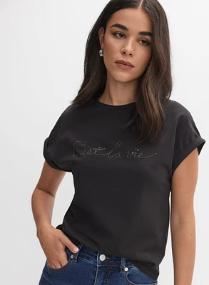 T-shirt à lettrage en pierres
