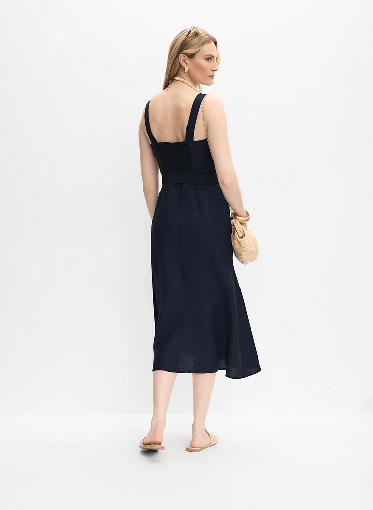 Linen-Blend Button-Down Dress