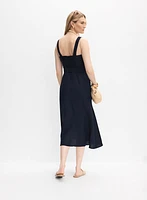Linen-Blend Button-Down Dress