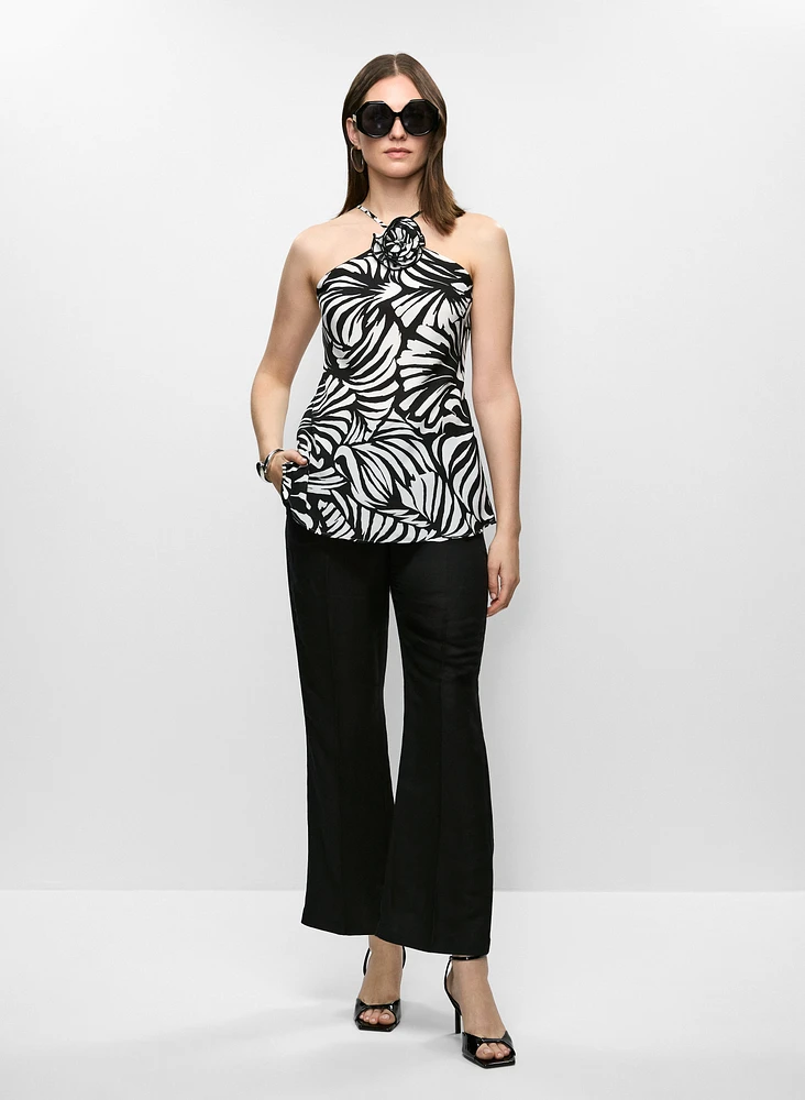 Abstract Rosette Halter Neck Blouse