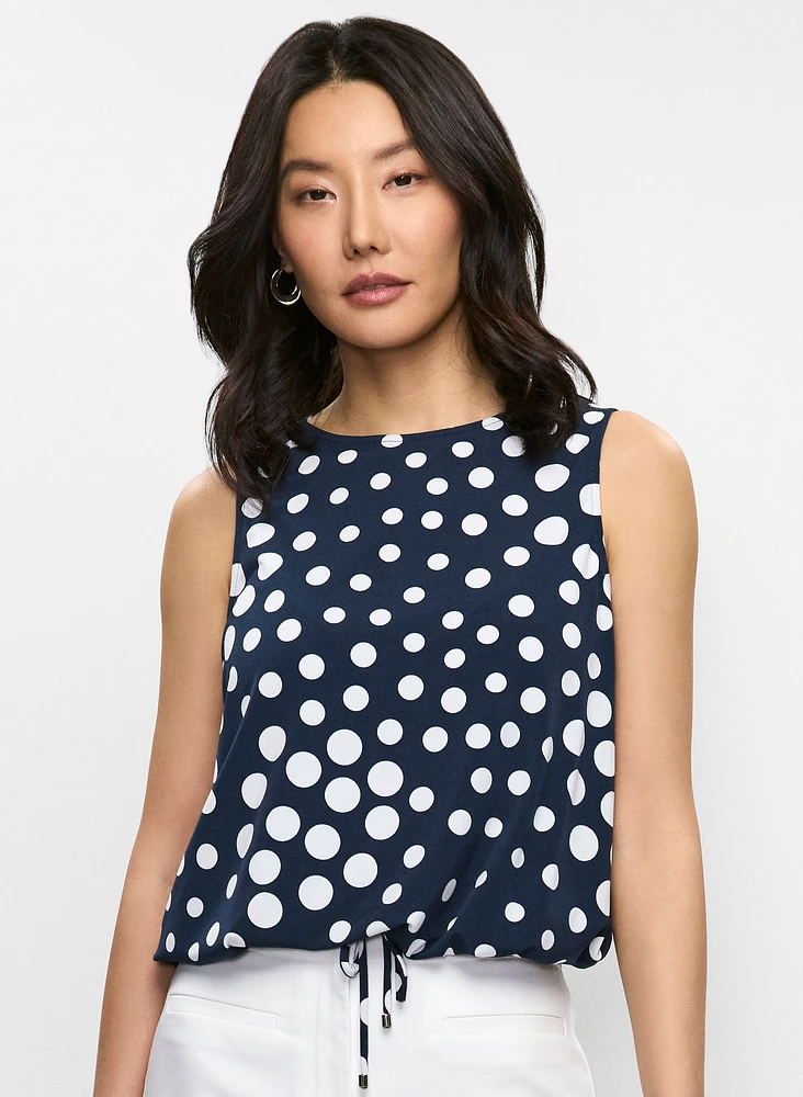Drawstring-Hem Polka Dot Top