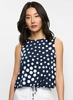 Drawstring-Hem Polka Dot Top