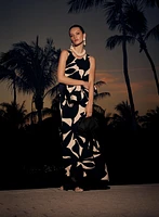 Robe asymétrique à motif de feuilles