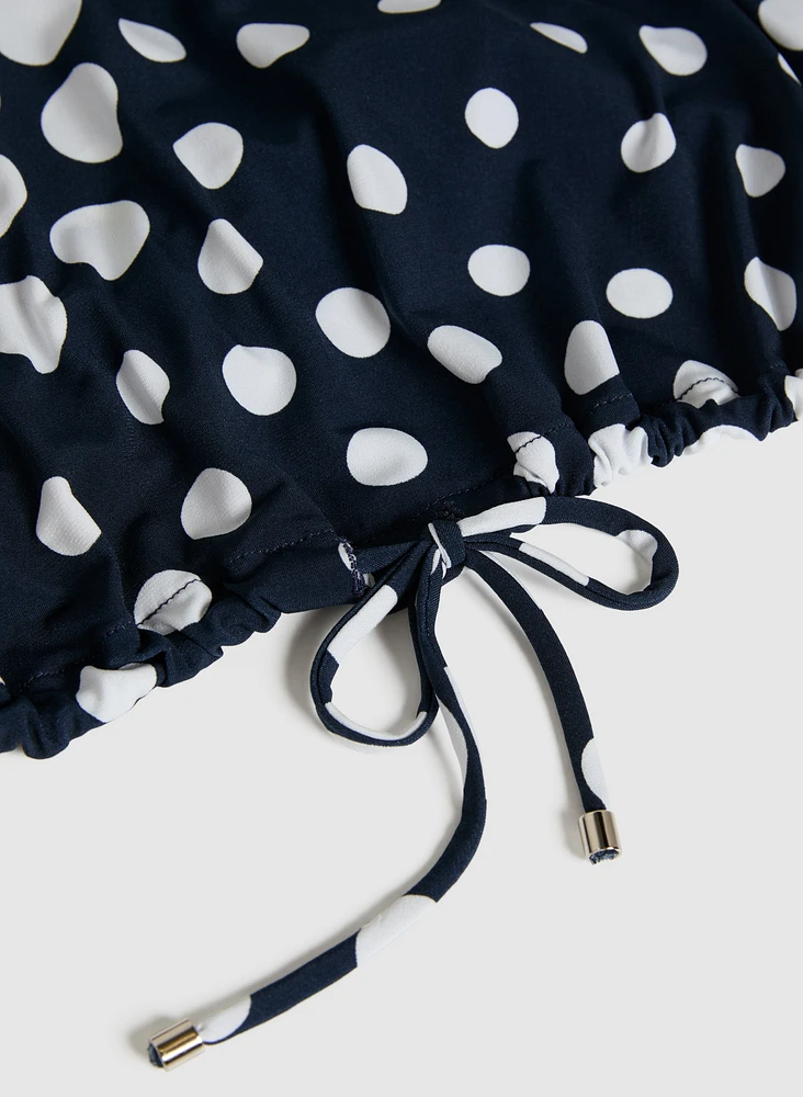 Drawstring-Hem Polka Dot Top