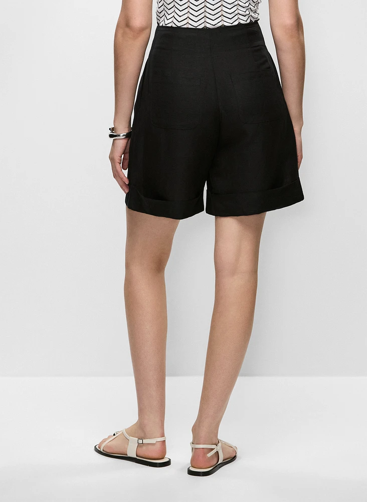 Short taille haute en mélange de lin