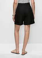 Short taille haute en mélange de lin
