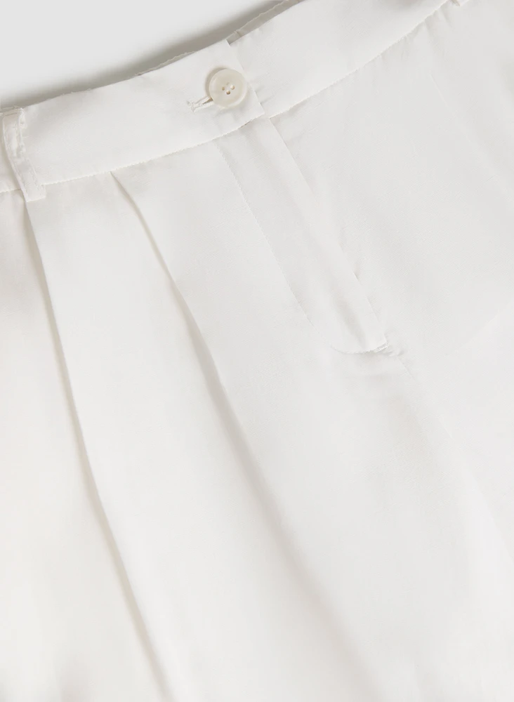 Pantalon à jambe large en mélange de lin et Tencel