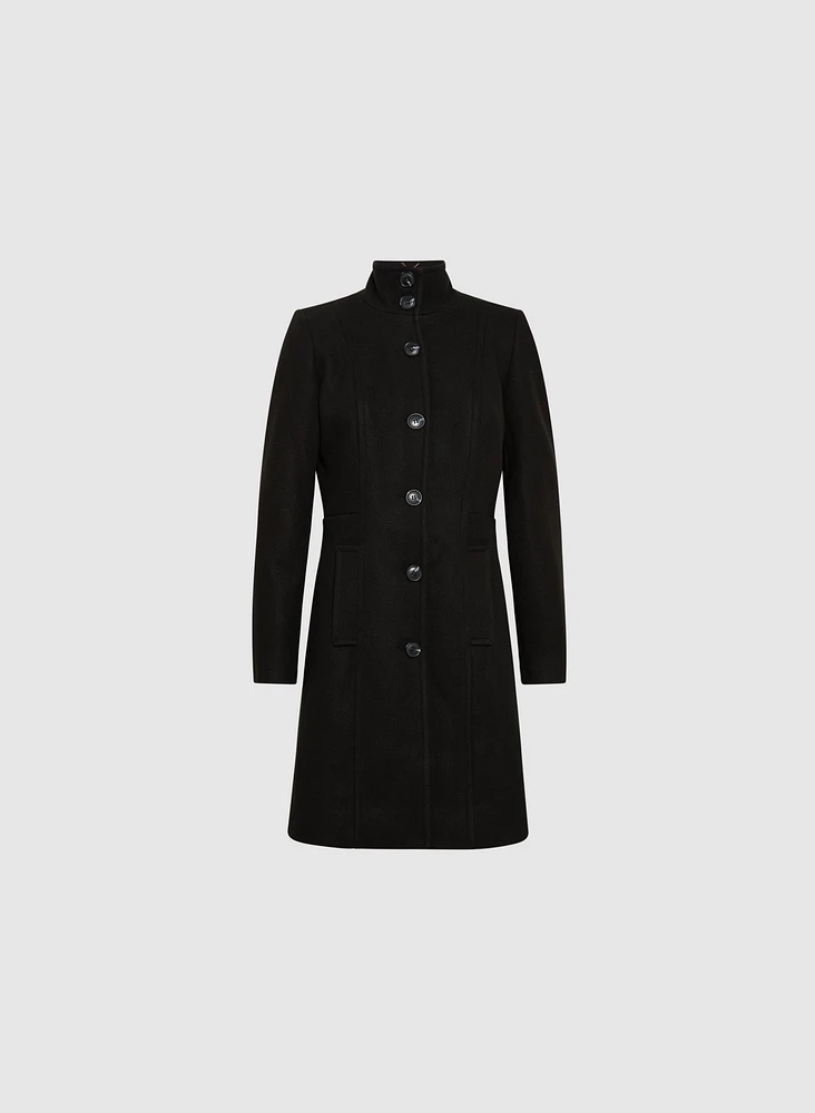 Stand Collar Wool-Blend Coat