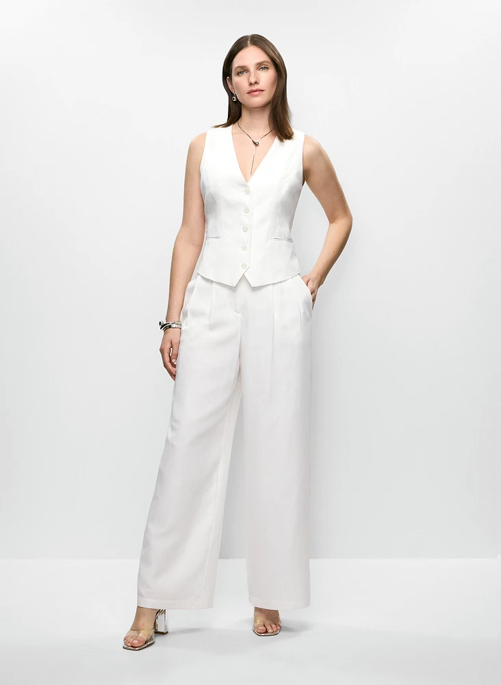 Pantalon à jambe large en mélange de lin et Tencel