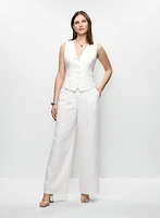 Pantalon à jambe large en mélange de lin et Tencel