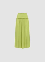 Shirred Waist Satin Maxi Skirt