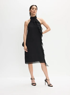 Ruffle Detail High Neck Dress