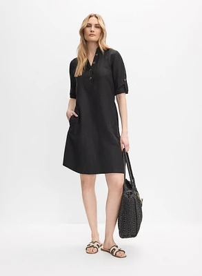 Linen-Blend Shirt Dress