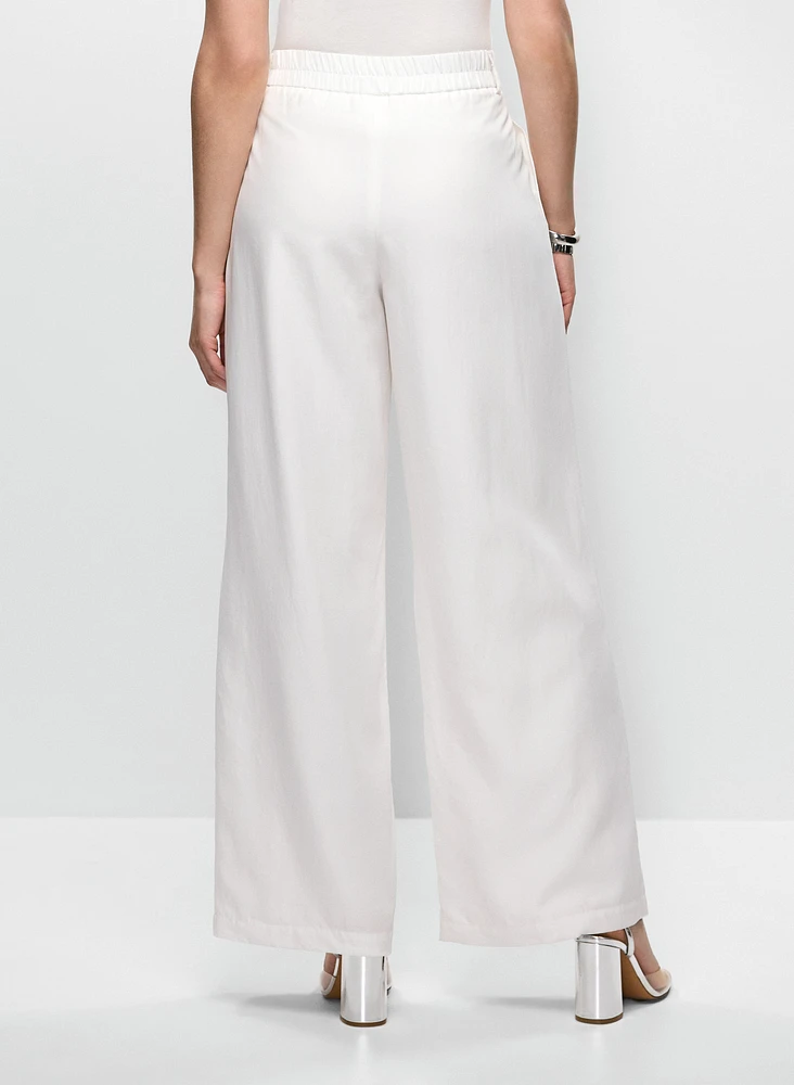 Pantalon à jambe large en mélange de lin et Tencel