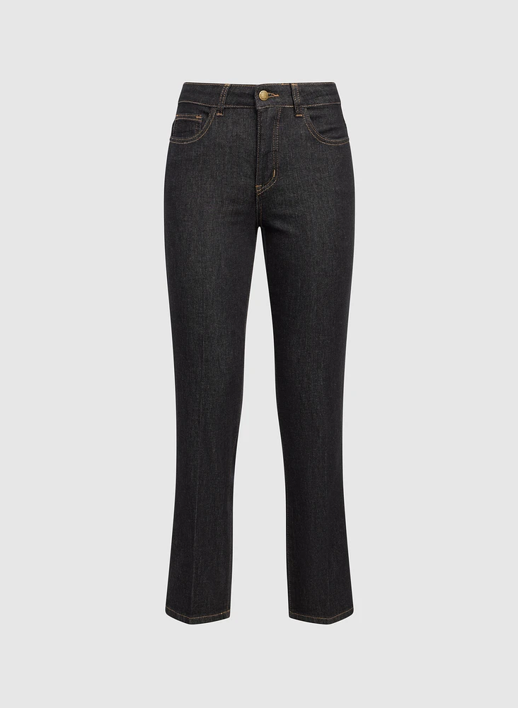 Contrast Stitch Straight-Leg Jeans